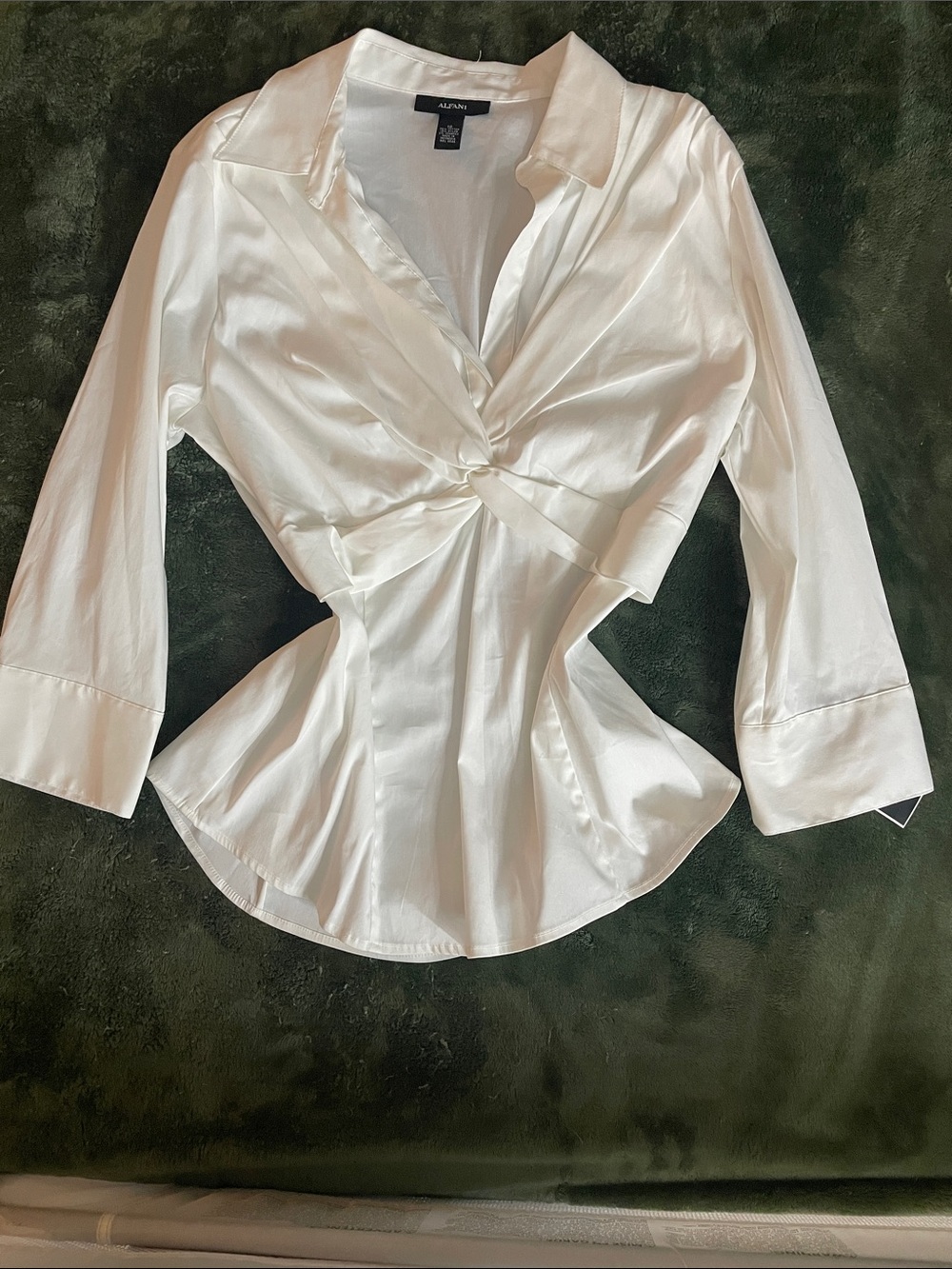 Alfani Ivory Twist-Front Satin Button-Down Blouse